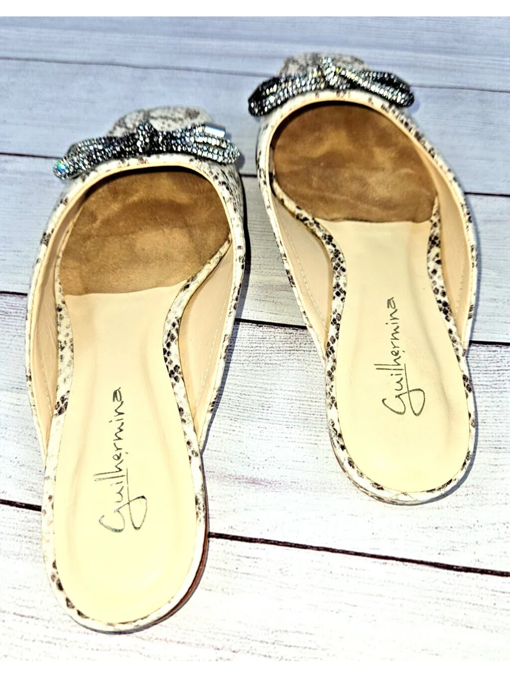 Anthropologie Guilhermina snake skin look ballet flat mules size 6M